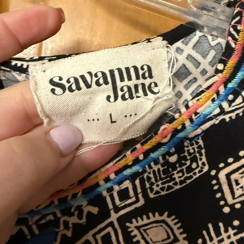 Savanna Jane Black Top with Multicolor Embroidery - Picture 3 of 3